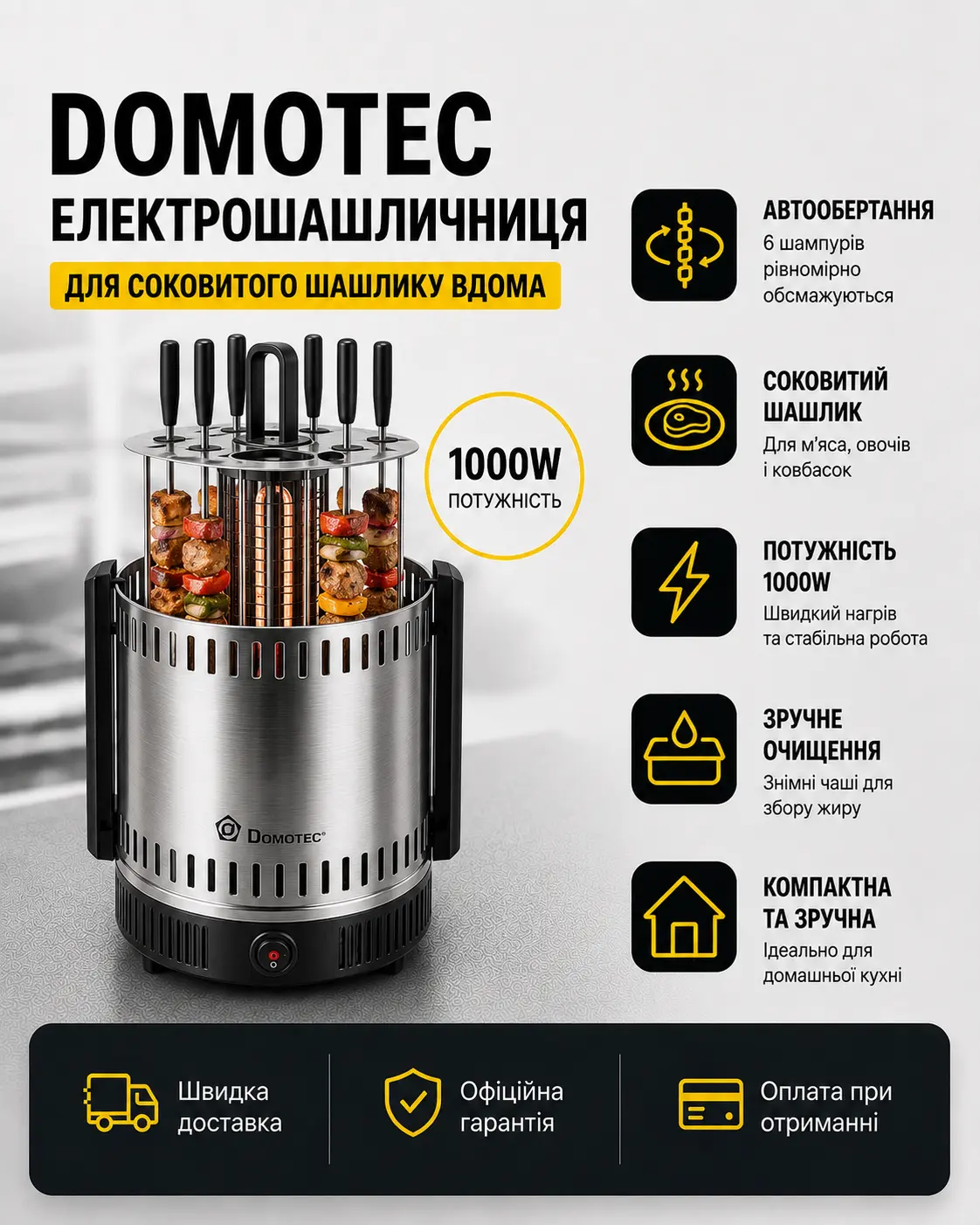 Електрошашличниця Domotec 1000W