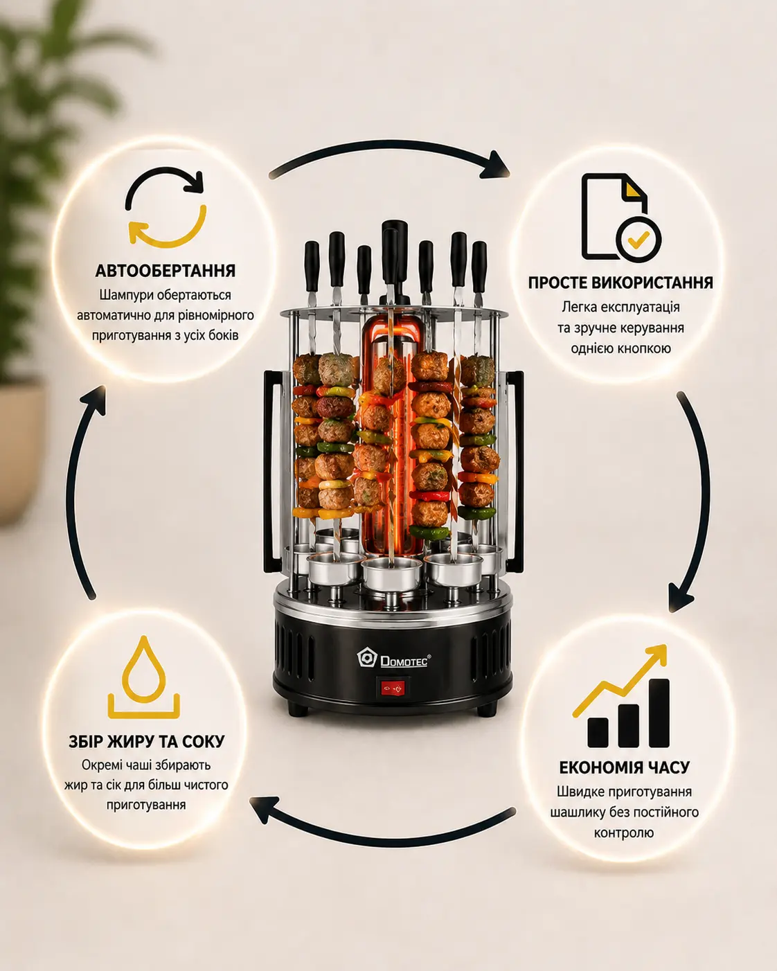 Переваги електрошашличниці Domotec
